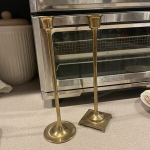 Vintage Brass Candlestick Holder Mixed Pair- " Tulip " Style 8"